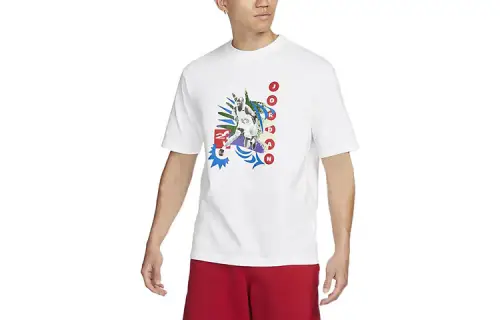 Jordan T Shirts Men's White Crew Neck Moderate Straight Fit
