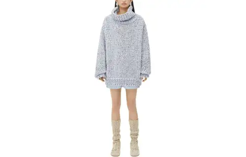 Bottega Veneta Handknitted Linen Dress Long Sleeved Dress Women's Gray