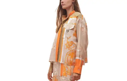 HERMES Shirts Women's Beige Stand Collar Moderate Shirt