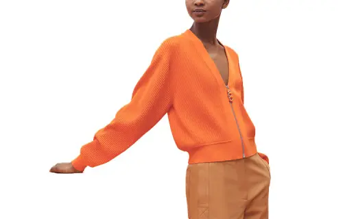 HERMES Knitwear Women's Orange V Neck Moderate Cardigan