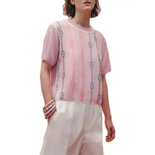 HERMES Knitwear Women's Pink Crew Neck Moderate Other