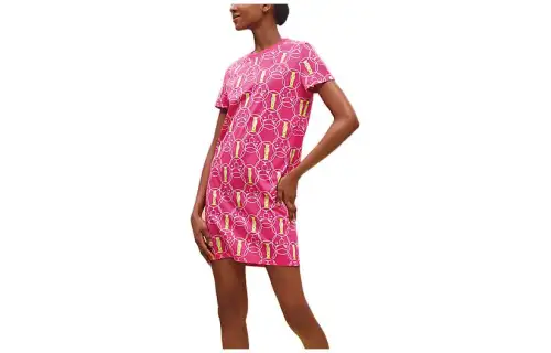HERMES Short Sleeved Dresses Women's Rose Crew Neck Moderate