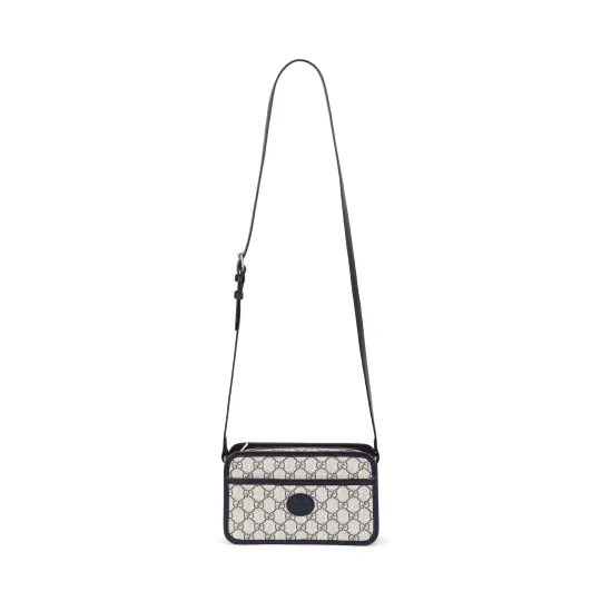 GUCCI Canvas With Leather Crossbody Bag Mini Unisex Blue/Beige