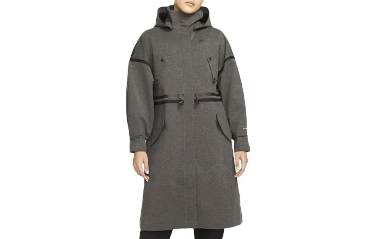 Nike Coats Women's Gray Hooded Moderate Nipped-in Waist