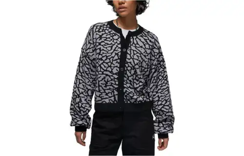 JORDAN Women'ss Flight Jacquard Knit Cardigan Asia Sizing Black Cement Grey
