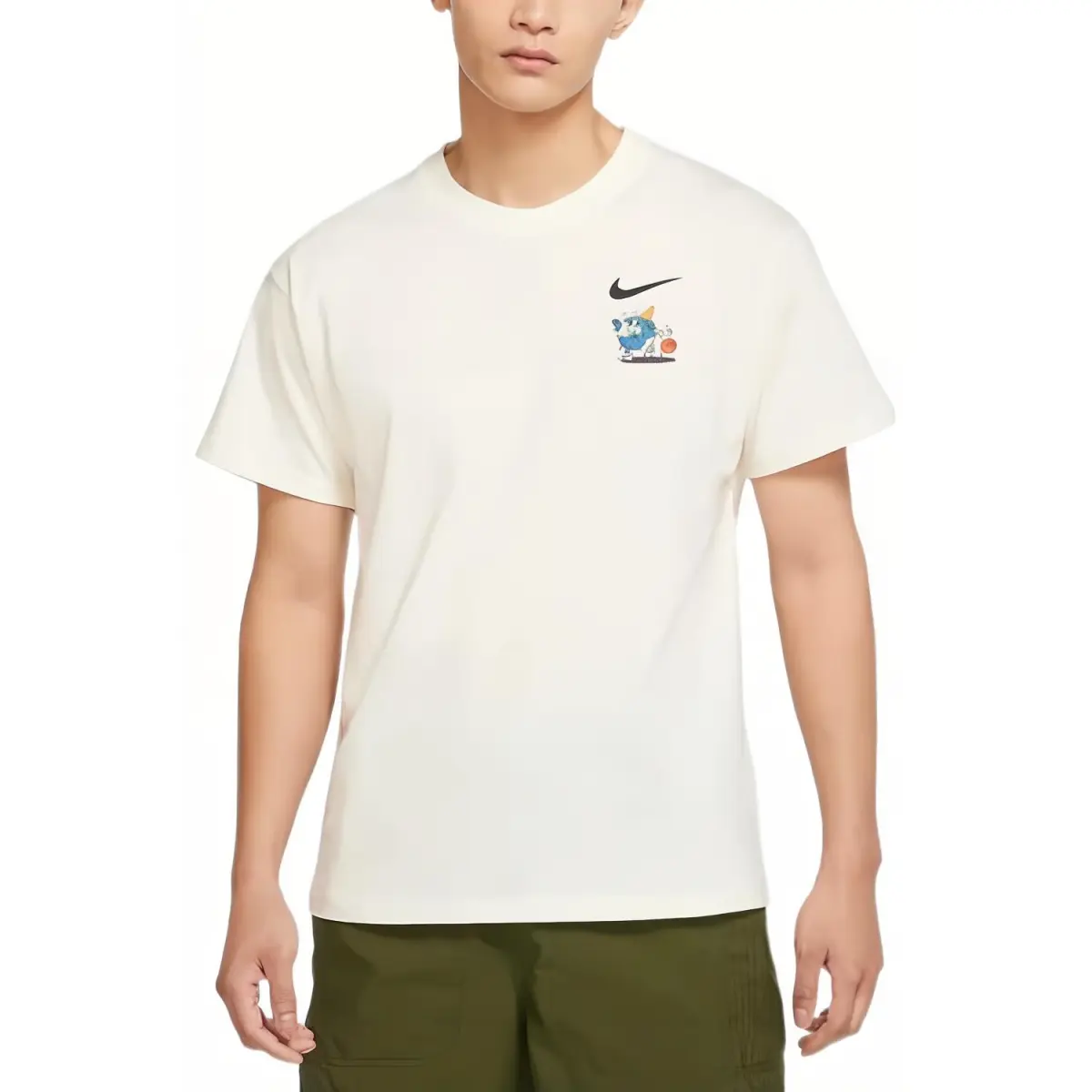 Nike T-Shirts Men's White Crew Neck Moderate Straight Fit