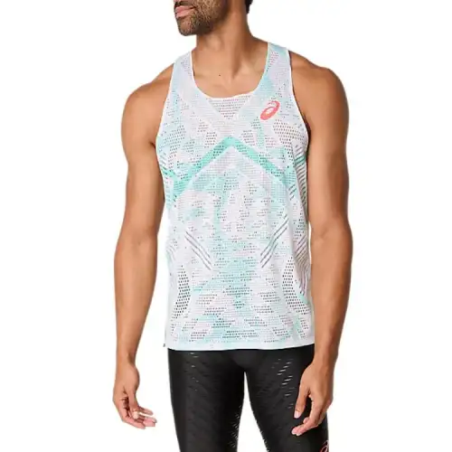 ASICS Tank Tops Men's White U Neck Thin Racerback
