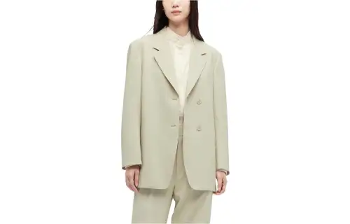 UNIQLO Business Suits Women's Light Green Suit Collar Moderate Straight Fit