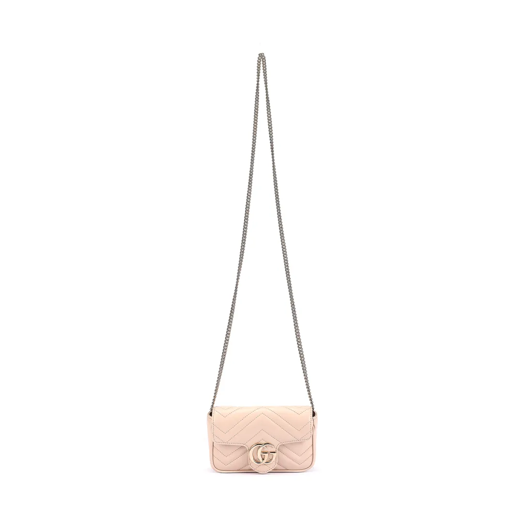 GUCCI GG Marmont V Shaped Leather Shoulder Bag, Crossbody Bag Extra Mini Women's Light Pink