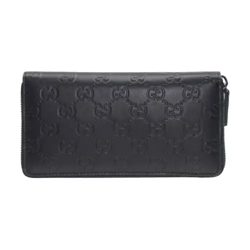 GUCCI Cow Leather Clutch Wallet Men's Black