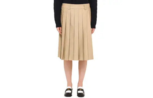 MIU MIU Casual Long Skirts Women's Khaki Moderate Mid Length Pleated Skirt
