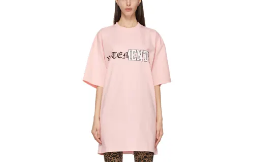 Vetements T Shirts Women's Pink Crew Neck Moderate Straight Fit