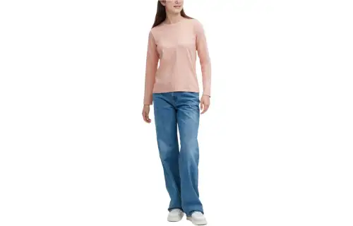 UNIQLO T Shirts Women's Pastel Pink Crew Neck Moderate Straight Fit