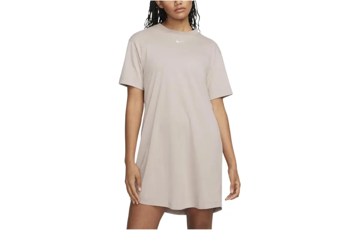 Nike Short-Sleeved Dresses Women's Taupe Crew Neck Moderate Mid-Length