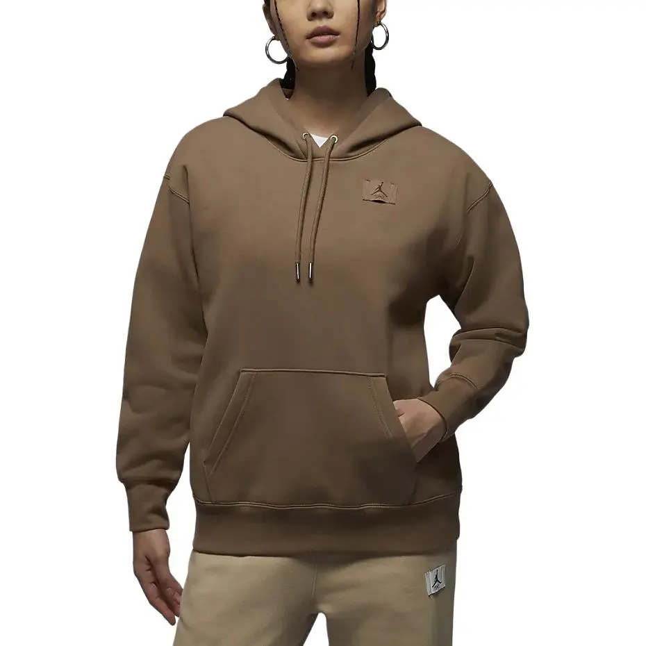 Jordan Flight Fleece Lined Pullover Hoodie Long Sleeved Sweatshirt Women's Ancient Brown