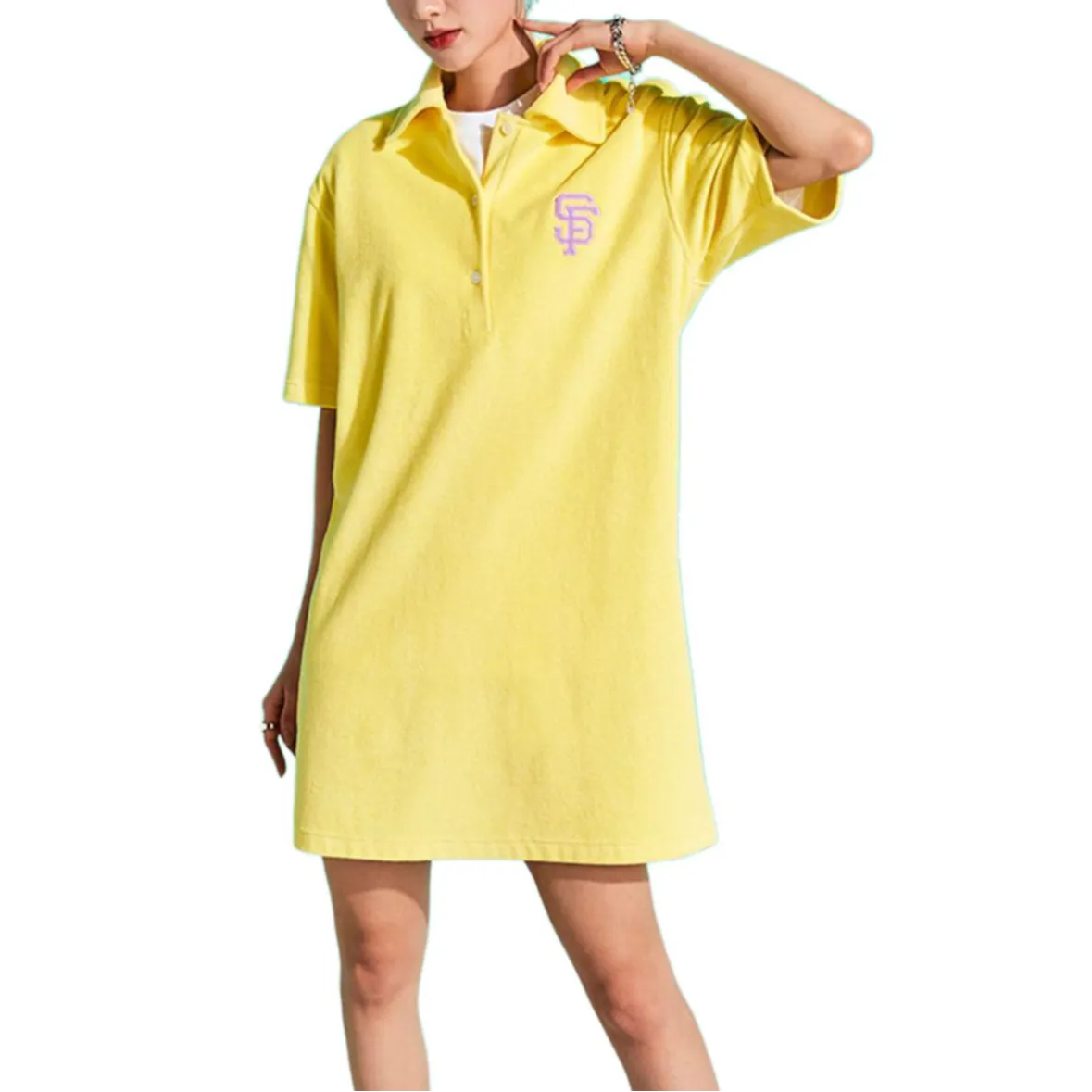 MLB San Francisco Giants Short-Sleeved Dresses Women's Yellow Polo Collar Moderate Short