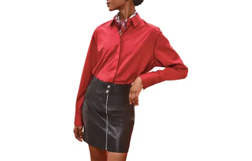 HERMES Shirts Women's Rouge Red Lapel Moderate Other