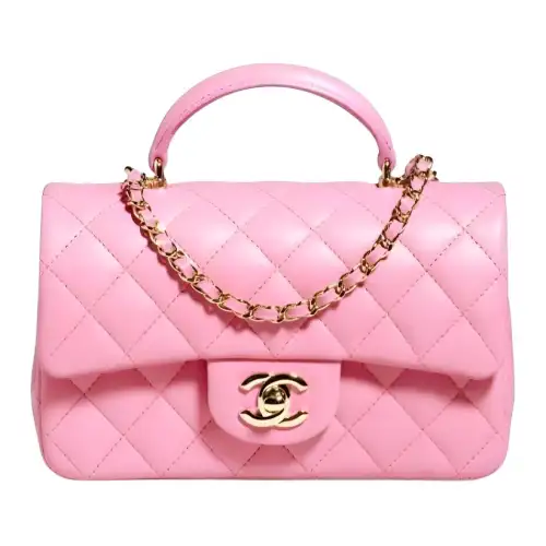 CHANEL Classic Flap CF Lambskin & Gold Metal Flap Bag, Crossbody Handbag Mini Women's Coral Pink