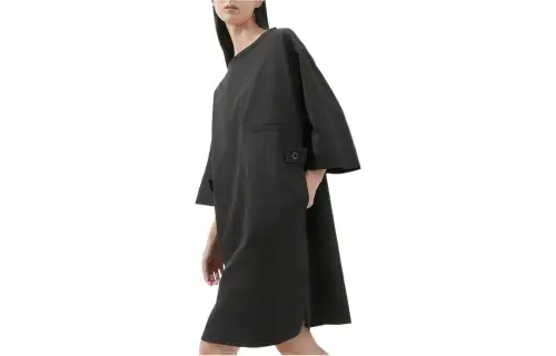 UNIQLO U Collection Long Sleeved Dresses Women's Dark Gray Crew Neck Mid Length
