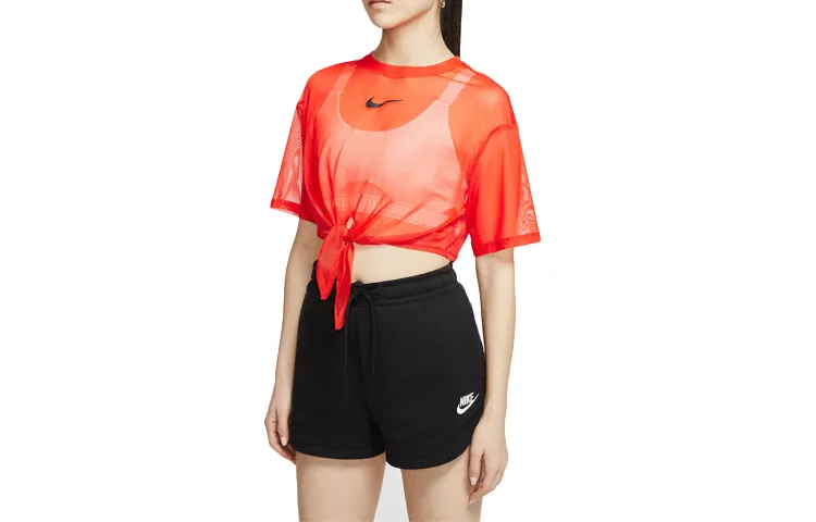 Nike Crop Tops Women's Team Orange/Black Crew Neck Thin