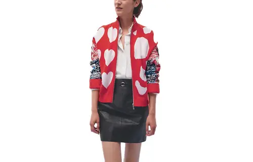 HERMES Jackets Women's Red Stand Collar Moderate Pilot