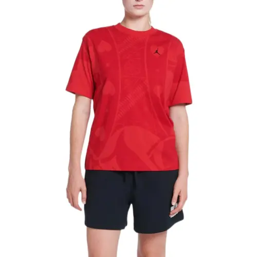 Jordan T Shirts Women's Red Crew Neck Moderate Straight Fit
