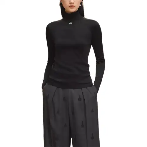 HERMES Knitwear Women's Black Turtleneck Moderate Other