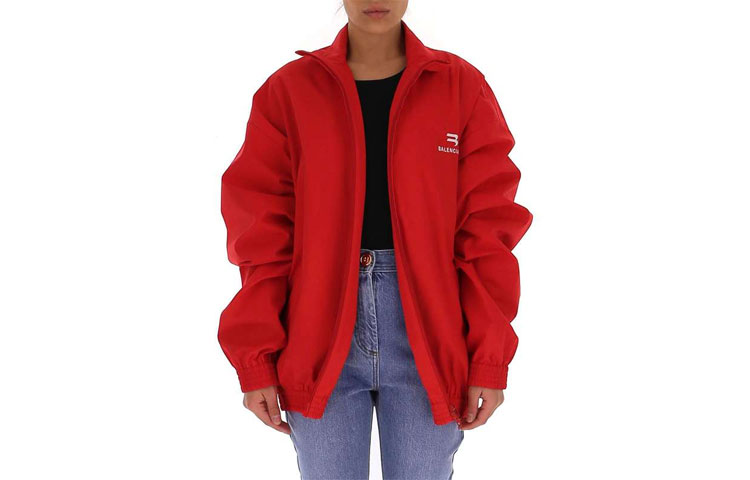 Balenciaga Jackets Women's Red Stand Collar Moderate Other