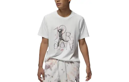 Jordan T Shirts Men's White Crew Neck Moderate Straight Fit