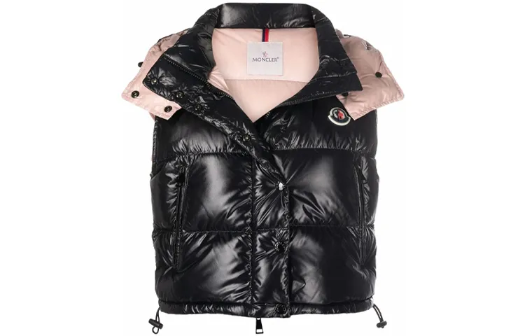 Moncler Down Vests Women's Black Hooded Moderate