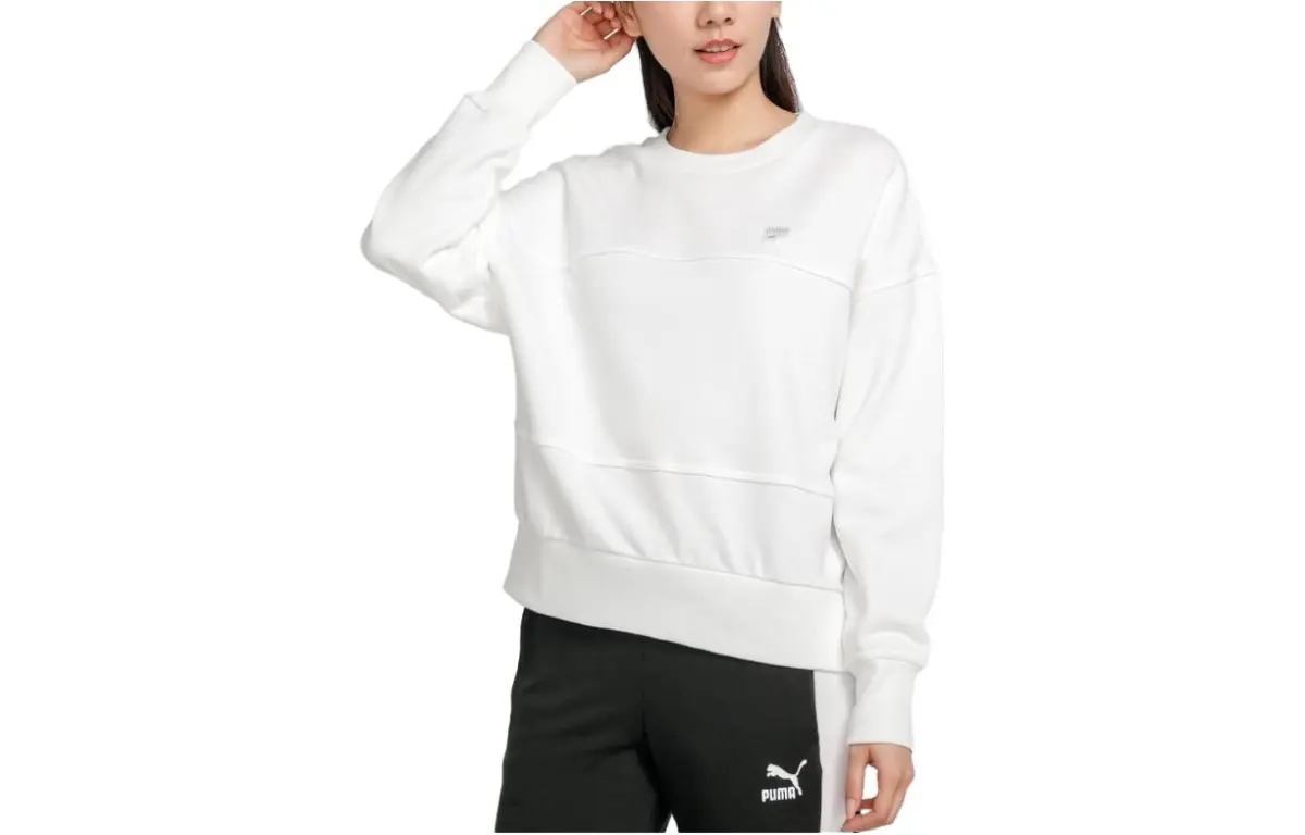 PUMA Sweatshirts Women's White Crew Neck Moderate Straight Fit