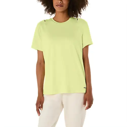ASICS T Shirts Women's Yellow Crew Neck Moderate