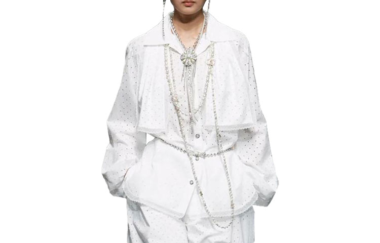 CHANEL Chanel 23C solid color single-breasted perforated long-sleeved shirt women's white
