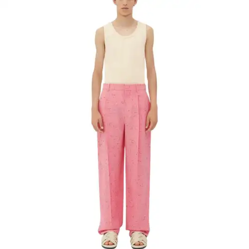 Bottega Veneta Textured Criss Cross Viscose Silk Trousers Casual Pants Men's Pink