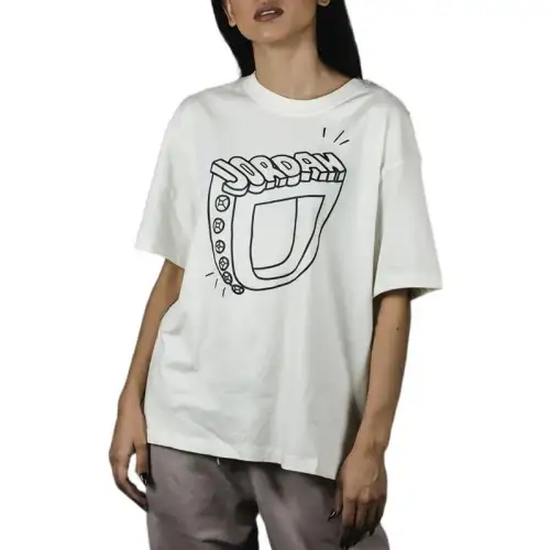 Jordan AIR JORDAN ARTIST T Shirts Women's White Crew Neck Moderate Straight Fit