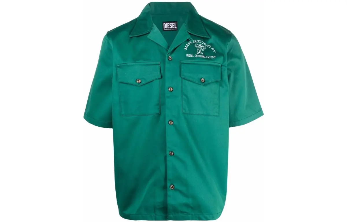 DIESEL Shirts Men's Green Lapel Moderate