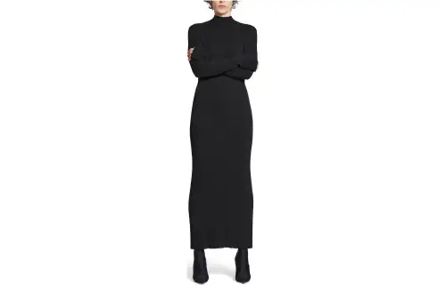 Balenciaga Long Sleeved Dresses Women's Black Half Turtleneck Moderate Long