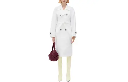 Bottega Veneta Trench Coats Women's White Lapel Moderate
