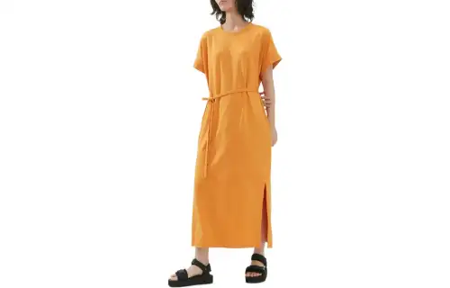 UNIQLO U Collection Short Sleeved Dresses Women's Bright Orange Crew Neck