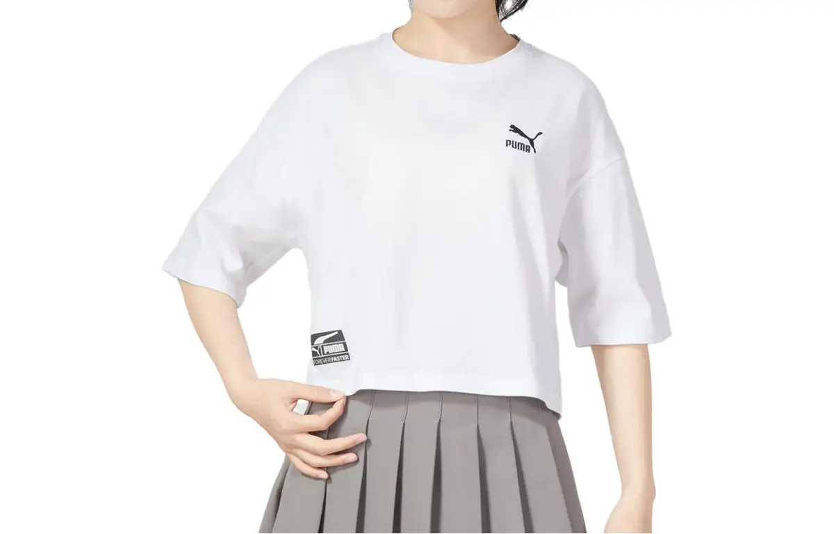 PUMA Drop Shoulder Sleeve T Shirt Women's White
