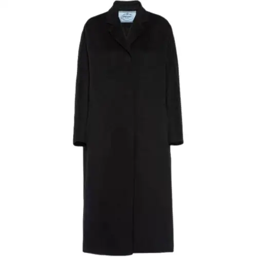 PRADA Coats Women's Black Lapel Moderate Straight Fit