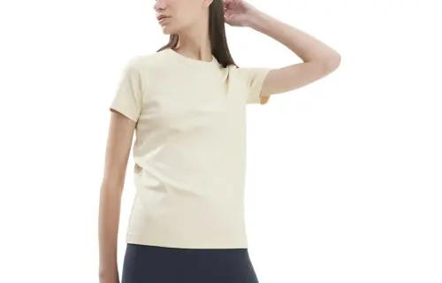 UNIQLO T Shirts Women's Light Beige Crew Neck Moderate Straight Fit