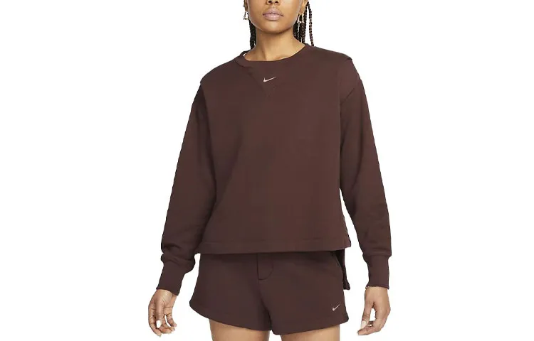 Nike Sweatshirts Women's Dark Brown Crew Neck Moderate Straight Fit