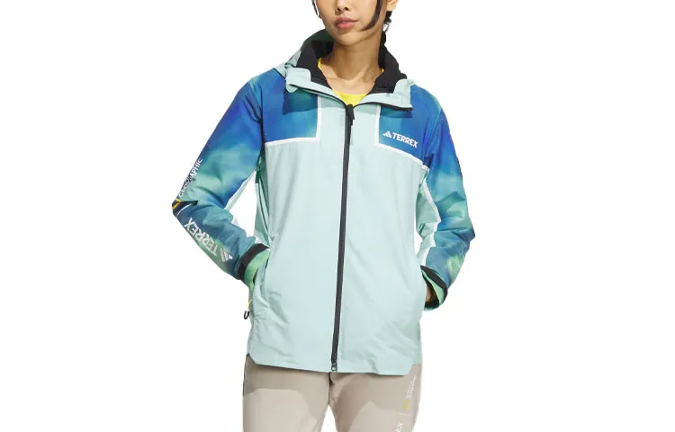Adidas x National Geographic Waterproof And Windproof Windbreaker Jacket Women's Cyan