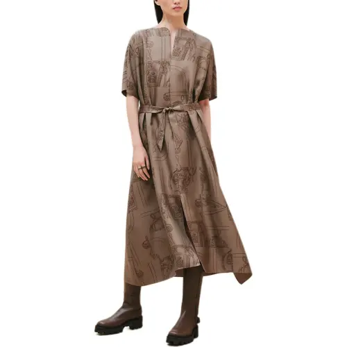 HERMES Short Sleeved Dress Women's Brown