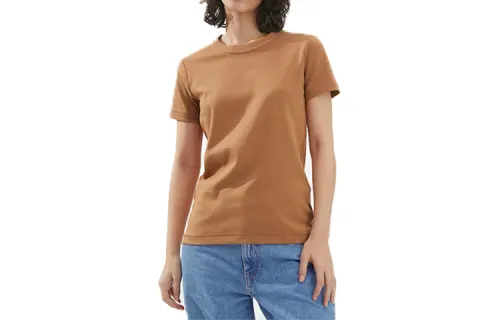 UNIQLO U Collection T Shirts Women's Orange Red Crew Neck Moderate Straight Fit