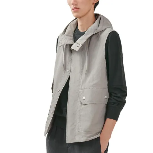 HERMES Vests Men's Gray Hooded Non Detachable Moderate Other