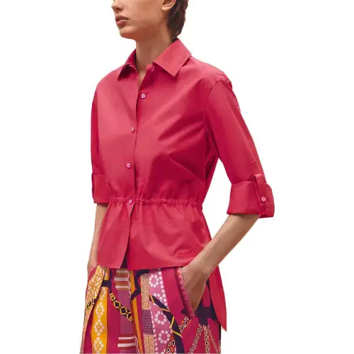 HERMES Shirts Women's Rose Pink Lapel Moderate Shirt
