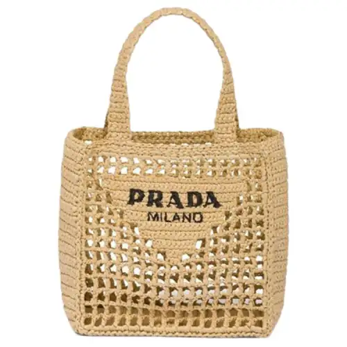 PRADA Raffia One Shoulder Handbag Women's Beige