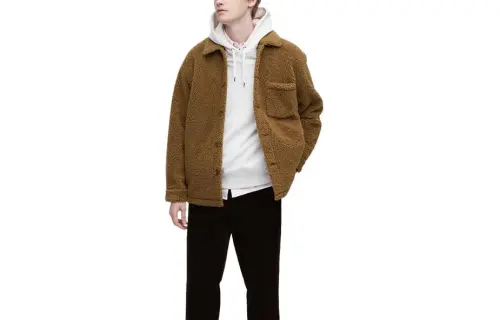 UNIQLO Velvet Jackets Men's Camel Stand Collar Moderate